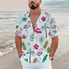 Mężczyznowe dresy hawajskie koszula moda lapel z krótkim rękawem topy plażowe wakacje w stylu wakacji flaming nadruk dla mężczyzn Casual Overized T Shirt 230703