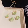 Earrings Necklace CARLIDANA 3pcs/Set Green Opal Clover Rotatable Earrings Luxury Clover Earrings Spinner Pendant Necklace for Women Jewelry Set 230703