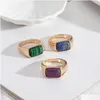 Solitaire Ring Natural Rec Stone Rings Lapis Lazi Amethyst Malachite Fashion Inner Dia 17Mm Gold Color Band Jewelry For Women Drop De Dherj