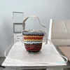 Mini-Designer-Strick-Beuteltasche, Grasgeflecht, Regenbogen-Umhängetaschen, Sonnenschein-Strandtasche