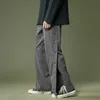 Pantaloni con doppi bottoni laterali pantaloni cargo casual da uomo 2021 primavera streetwear pantaloni larghi pantaloni dritti pantaloni da uomo grigio/nero