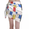 Damen Bademode Sexy Frauen Piet Mondrian Abstrakte Quadrate Linien Polyester Kaftan Sarong Badeanzug Rot Blau Bikinis Cover-Ups Röcke Rock