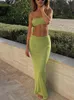 Abito a due pezzi wsevypo Estate Donna Set coordinati OneSpalline Crop Tube TopGonne lunghe a rete Party Street Abiti da spiaggia 230630