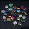 Charms Delicate Natural Stone Round Rose Quartz Lapis Lazi Turquoise Opal Pendant Diy For Bracelet Necklace Earrings Jewelry Making Dheba