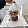 Mini-Designer-Strick-Beuteltasche, Grasgeflecht, Regenbogen-Umhängetaschen, Sonnenschein-Strandtasche