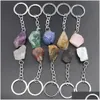 Portachiavi Minerale naturale Irregar Pietra Gemma Quarzo Fluorite Ametista Pendenti Portachiavi Charms Creazione di gioielli fai da te Portachiavi Drop Delivery Dhixr