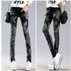 jeans lunghi neri donna pantaloni a matita casual ragazza strass lavati perforazione stampa skinny 61152182