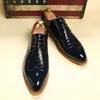 Derby de luxe chaussures habillées en cuir pour hommes bureau affaires mariage chaussures formelles à motifs Crocodile à lacets chaussures à bout pointu