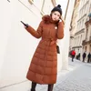 Kobieta prochowce kurtki puchowe w dłuższym stylu Puffy Femeal kurtka płaszcze damskie z kapturem wełniany damski dopasowany płaszcz parki rozmiar azjatycki M-3XL