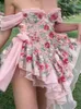 Iamhotty Coquette Floral Chiffon Dress Pink Side fandage Sideetic Ruffle Tulle Dresses Boho Sweet Outfit Party Holidy Hotをブレンド