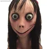 Assustador Momo Mask Hacking Game Horror Látex Mask Cabeça Cheia Momo Mask Big Eye Com Perucas Longas L230704