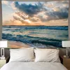 Tapestries Blue Ocean Wave Tapestry Sunset Cloud Nature Art Wall Hanging Tapestries Wall Cloth Mat Background Blanket Home Decor