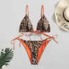 Dameszwemkleding Hot Sale plus size badpak voor dames 2-delig Sexy Snakeskin Print Lace Up High Cut Leg Bikini Set Two Piece Swimsuit bikinis J230704