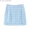 Jupes Femmes Plaid Une Ligne Jupe D'été Plissée Split Casual Mini Retour Zipper Moulante Femme Taille Haute Bas Faldas Mujer Z230704