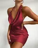 Abiti sexy urbani Summer Rainbow Backless Mini Party Dress Sexy Halter Pieghettato Night Club Dress per le donne Macchia senza maniche Bodycon Abiti corti 230703