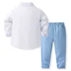 Abiti Pantaloni formali Abbigliamento per bambini Abito da ragazzo Abbigliamento elegante Blu Neonato Vestito Abbinamento Camicia da uomo Cravatta Gilet 3 pezzi Set Compleanno per bambiniHKD230704