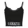 Women's Tanks Y2K Women Lace Crop Top Letter Printed Knitted Corset Tank Tops V Neck Sporty Goth Punk Vest Harajuku Fairy Grunge 2023 Tees