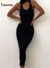 Dresses Tawnie 2022 Spring Summer Elegant Backless Chain Bodycon Midi Dress Women Sexy Sleeveless Black Long Dresses Party Club Robe