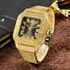 Armbanduhren voller Bling Iced Out für Männer Hip Hop Rapper Quarz Herren Handgelenk Clasic Square Case Diamant Reloj Hombre Dropship 0703