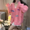 Женские свитера Kawaii Girl Bowknot Cardigan Sweater Женский осенний одиночный v Sece Женщины розовый синий вязаный вязаный негабаритный верхний куртка