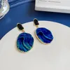 Dangle Earrings S925 Silver Needle Vintage Blue Ocean Resin Exaggerated Geometry Drop Irregular Round For Female Party Gifts