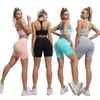 Tenues de yoga Ensembles sans couture Sports Fitness Peach Hip Lifting Shorts Beauté Dos Costumes à manches courtes Entraînement Gym Leggings Ensemble pour femmes 230704