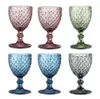 48 pieces / carton European Style Embossed Wine Glass Stained Glass Beer Goblet Vintage Wine Glasses Household Juice Drinking Cup Thickened FY550 i0704