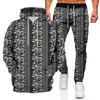 Tute da uomo 2023 Maglione Abbigliamento sportivo Completo Autunno A righe Felpe stampate in 3D Casual Set da 2 pezzi Pantaloni sportivi Tute con cappuccio