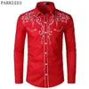 Męskie koszule na co dzień kwiatowy haft czerwona koszula smokingowa męska marka szczupła z długim rękawem męska sukienka s koszulka Homme wesele dla mężczyzn 230706