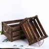 Número criativo da cesta de armazenamento retangular de madeira doméstica criativa com cabo de corda Vintage Rustic Hollow Out Organizer Bin Box Crates