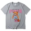 メンズTシャツInaka Power Tシャツ面白いピンクバスケットボールベアパターンTシャツ夏の男性女性プレミアムピュアコットンTシャツ特大Tシャツ230703