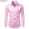 Men's Casual Shirts Pink Mens Dress Shirts Long Sleeve Bamboo Fiber Button Down Men Casual Slim Fit Non Iron Easy Care Wrinkle Free Male Z230705