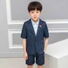 Pakken Zomer Formele kinderen pak Sets Bloem jongens korte mouwen Blazer Shorts Outfits Kids knappe Bruiloft prestaties KostuumHKD230704