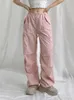 Bandage taille élastique pantalon Cargo rose esthétique décontracté pantalon de survêtement droit jambe large pantalon ample 100% coton tenue