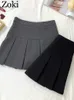 Skirts ZOKI Vintage Gray Pleated Skirt Women Kawaii High Waist Mini Korean Fashion School Uniform Harajuku Streetwear Spring 230703