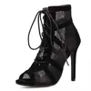 Nouveau Défilé De Mode Noir Net Tissu Cross Strap Sexy Sandales À Talons Hauts Femme Chaussures Pompes À Lacets Peep Toe Sandales Casual Mesh L230704