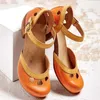 Kadınlar Yaz Ayakkabıları Orta Topuk İçi Boş Güzen Sandalet Zarif Retro Bayan Pompalar Ayak bileği Renk Blok Toka Kayışları Kadın Sandalet L230704