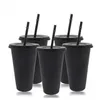 Gobelets 601-700 ml tasse de paille avec couvercle tasses à café réutilisables tasse à eau en plastique noir blanc tasse de couple finition mate tasse à café 230703