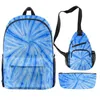 Éléments personnalisés tie-dye impression couleur numérique 3D sac à bandoulière sac à bandoulière sac à crayons trois ensembles 0708-111