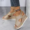 2023 New sparkling color gold silver women's casual wedge sandals line buckle open toe women's large size summer wedge sandals L230704