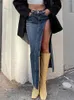 Юбки 2023 Лето расколоть джинсовые джинсы Женщины повседневная длинная низкая талия Джин -стрит -одежда Midi Pencil Y2K