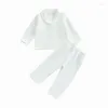 Zestawy ubrań Maluch Baby Boy Odzież Jesienno-zimowy strój Kurtka z długim rękawem i guzikami Topy i spodnie z elastyczną talią Urodzony zestaw (biały