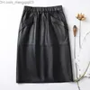 Skirts Leather skirt women with pockets midi skirts womens genuine black and green sheepskin leather pencil skirt high waist Z230707