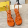 2023 designer luxury pure color Super high heels sandals womens 100% Leather Black/White/apricot/orange One-line strappy sandal lady sexy chunky heels open