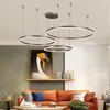 Lustres Minimaliste Moderne Led Lustre Éclairage À La Maison Brossé Anneaux Plafond Monté Télécommande Suspension Lampe Or Café Couleur