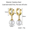 Dangle Earrings Stainless Steel Natural Pearl Hoop Charm Metal Texture Geometric Fashion For Wome Girl Gift Drop