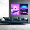 80s Outrun Vaporwave Style Canvas Painting Poster Neon City Night CAR HOUSE SUNSET Painting Wall Art Decoration Kawaii Room Decor Canvas Poster Unframed