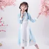 Etniska kläder Barn Hanfu Flickor Kinesisk stil Klänning Scen Performance Kjol Dräkt Förbättring Cheongsam Blå Vestido Chino