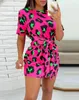 Lässige Kleider Sommer für Frauen Leopardenmuster geknotetes Minikleid Europäische amerikanische Damen Kurzarm gebundene Detailmode