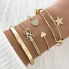 Mode Multilayer Manschett Armband Armband För Kvinnor Vintage Rhinestone Heart Knot Star Charm Armband Set Smycken